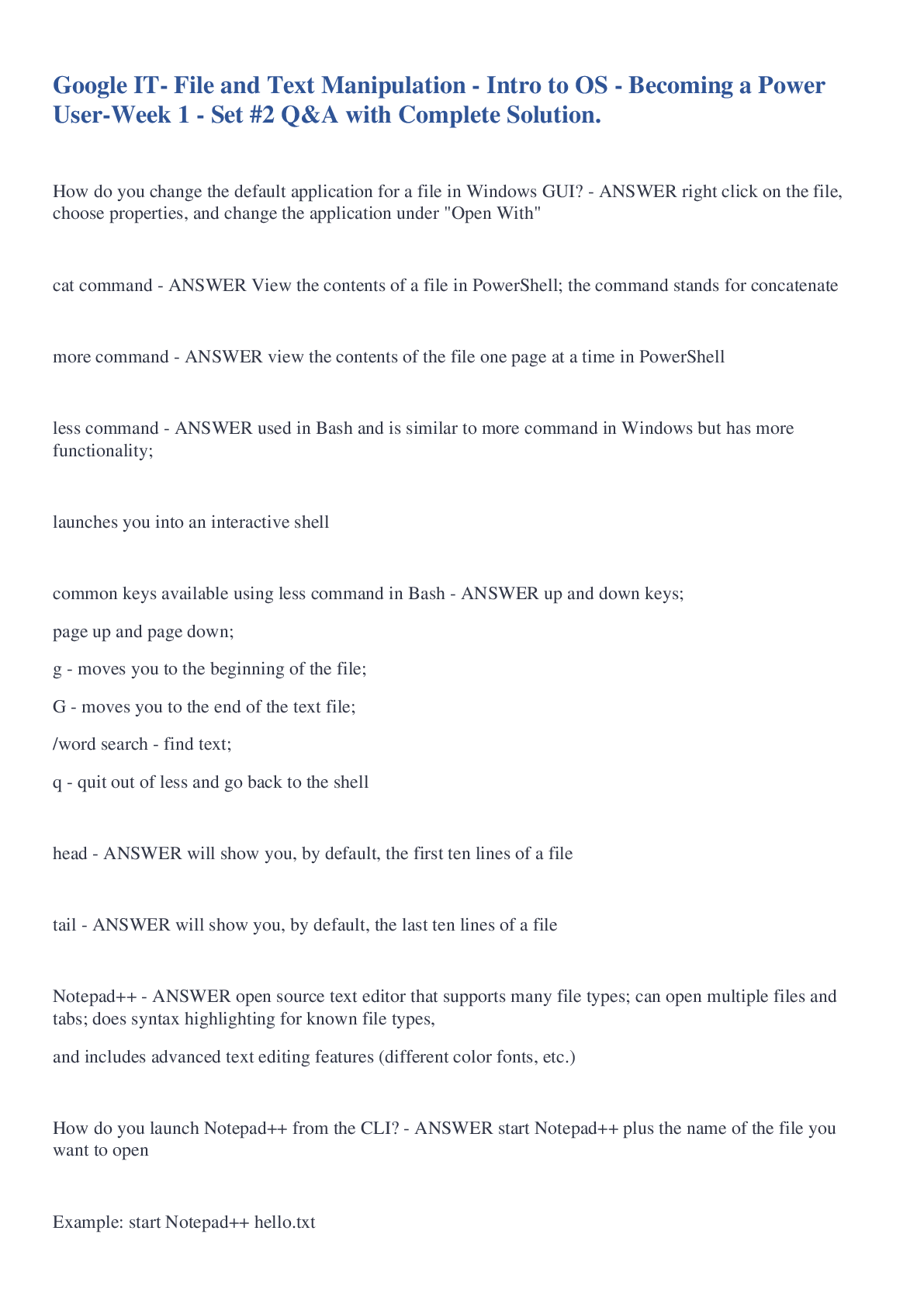 Preview image for Google IT- File and Text Manipulation - Intro to OS - Becoming a Power User-Week 1 - Set #2 Q&A